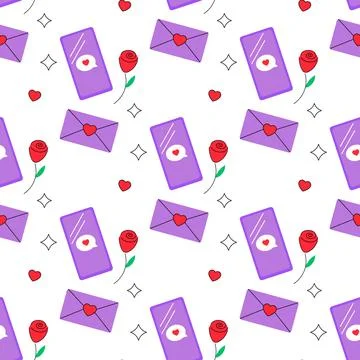 Seamless pattern, valentine's day, letter, heart, message Stock Illustration