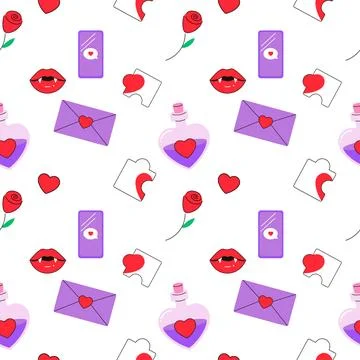 Seamless pattern, valentine's day, letter, heart, message Stock Illustration