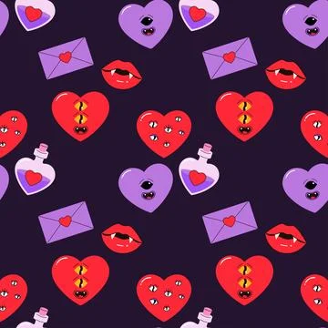 Seamless pattern, valentine's day, letter, heart, message Stock Illustration