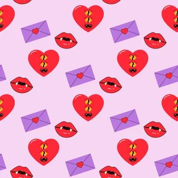 Seamless pattern, valentine's day, letter, heart, message Stock Illustration