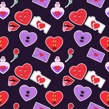 Seamless pattern, valentine's day, letter, heart, message Stock Illustration