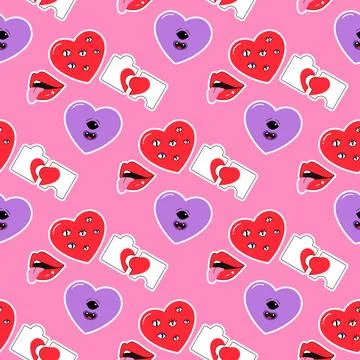 Seamless pattern, valentine's day, letter, heart, message Illustrazione stock