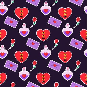 Seamless pattern, valentine's day, letter, heart, message Stock Illustration