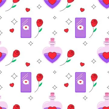 Seamless pattern, valentine's day, love potion, rose Stock Illustration