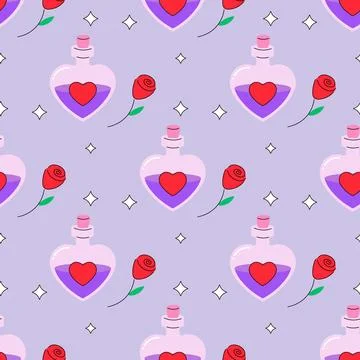 Seamless pattern, valentine's day, love potion, rose Stock Illustration