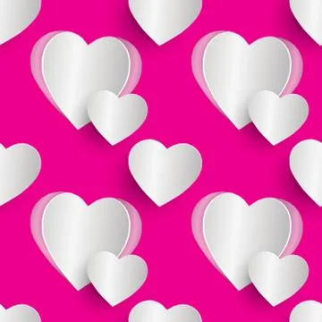 Seamless pattern Valentine's Day with a paper hearts on a bright pink background Illustrazione stock