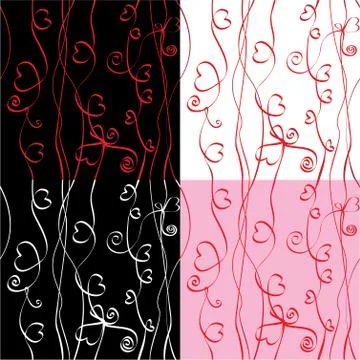 Seamless pattern for valentine`s day with ribbons and hearts on black, white Stock Illustration