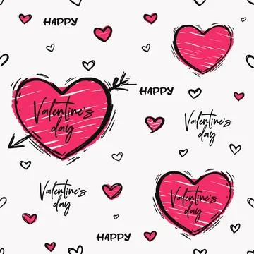 Seamless pattern Valentine's Day sketched hearts. The doodle style romantic.. 库存插图