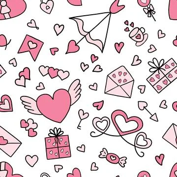 Seamless pattern for Valentine's Day on white background, vector Stock Illustration