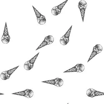 Seamless pattern vanilla ice cream cone sketch hand drawn Stock Illustration