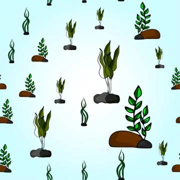 Seamless pattern with a variety of aquarium algae. Stock Illustration