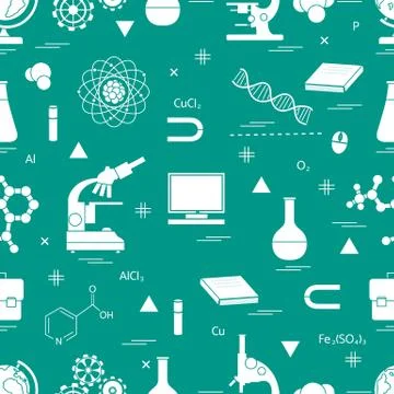 Seamless pattern with variety scientific, education elements: globe, microsco イラスト素材