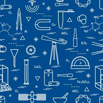 Seamless pattern with variety scientific, education elements: dividers, formu Illustrazione stock