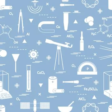 Seamless pattern with variety scientific, education elements: dividers, formu 스톡 일러스트