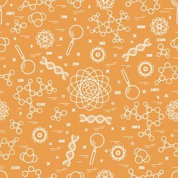 Seamless pattern with variety scientific, education elements. Stockillustratie