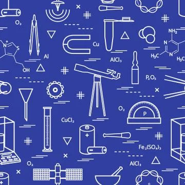 Seamless pattern with variety scientific, education elements: dividers, formu Illustrazione stock
