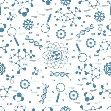 Seamless pattern with variety scientific, education elements. Illustrazione stock