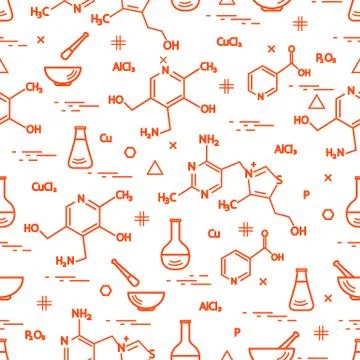 Seamless pattern with variety scientific, education elements: flask, formula, 스톡 일러스트