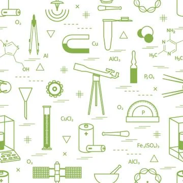 Seamless pattern with variety scientific, education elements: dividers, formu Stock Illustration