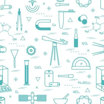 Seamless pattern with variety scientific, education elements: dividers, formu Illustrazione stock