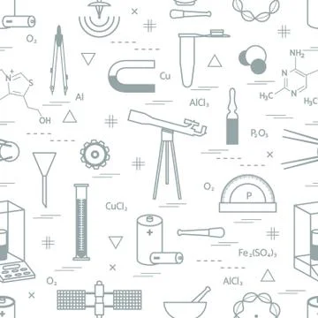 Seamless pattern with variety scientific, education elements: dividers, formu Stockillustratie
