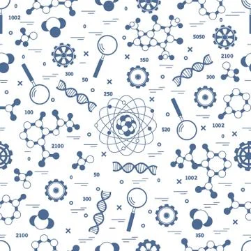 Seamless pattern with variety scientific, education elements. Illustrazione stock