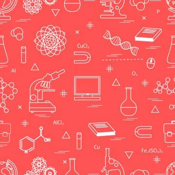 Seamless pattern with variety scientific, education elements: globe, microsco イラスト素材