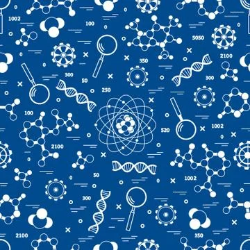 Seamless pattern with variety scientific, education elements. Illustrazione stock