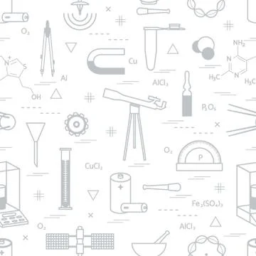Seamless pattern with variety scientific, education elements: dividers, formu Stockillustratie