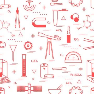 Seamless pattern with variety scientific, education elements: dividers, formu Illustrazione stock