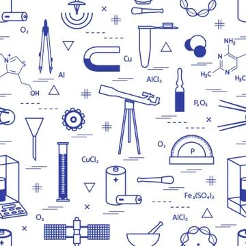 Seamless pattern with variety scientific, education elements: dividers, formu Illustrazione stock
