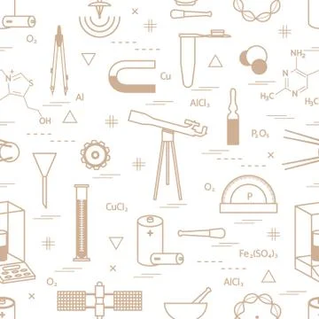 Seamless pattern with variety scientific, education elements: dividers, formu Illustrazione stock