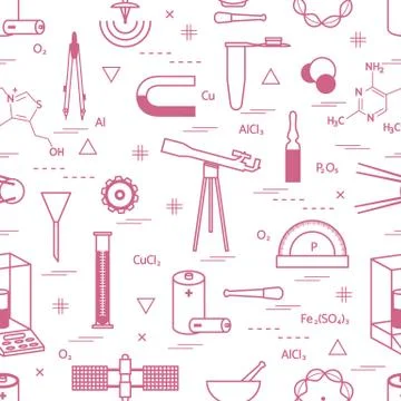 Seamless pattern with variety scientific, education elements: dividers, formu Illustrazione stock