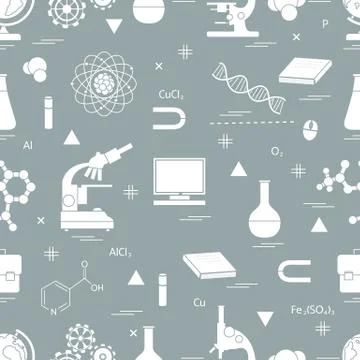 Seamless pattern with variety scientific, education elements: globe, microsco イラスト素材