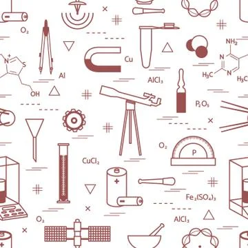 Seamless pattern with variety scientific, education elements: dividers, formu Stockillustratie