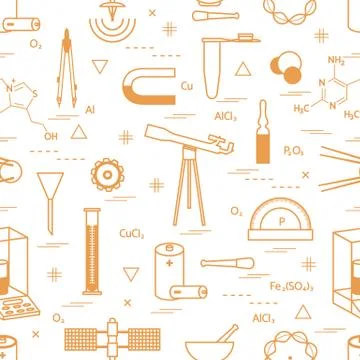Seamless pattern with variety scientific, education elements: dividers, formu Illustrazione stock