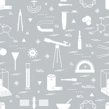Seamless pattern with variety scientific, education elements: dividers, formu Illustrazione stock