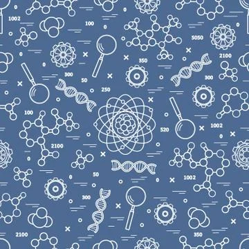Seamless pattern with variety scientific, education elements. Illustrazione stock