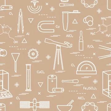 Seamless pattern with variety scientific, education elements: dividers, formu Illustrazione stock