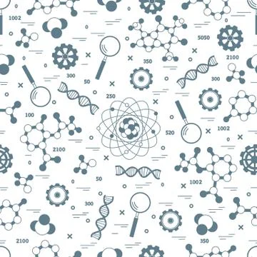 Seamless pattern with variety scientific, education elements. 스톡 일러스트