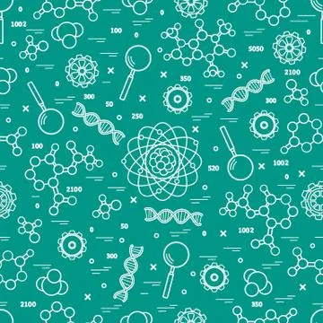 Seamless pattern with variety scientific, education elements. 库存插图