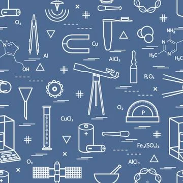 Seamless pattern with variety scientific, education elements: dividers, formu 스톡 일러스트