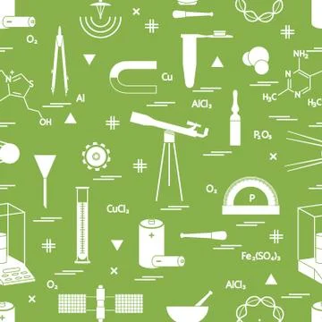 Seamless pattern with variety scientific, education elements: dividers, formu Illustrazione stock