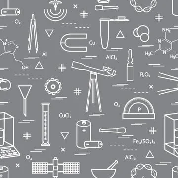 Seamless pattern with variety scientific, education elements: dividers, formu Stock Illustration