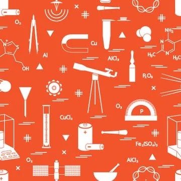 Seamless pattern with variety scientific, education elements: dividers, formu イラスト素材