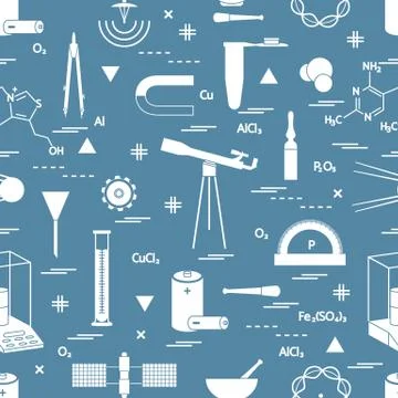 Seamless pattern with variety scientific, education elements: dividers, formu Illustrazione stock