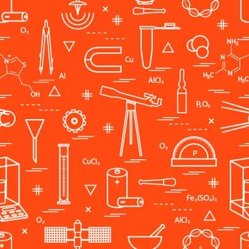 Seamless pattern with variety scientific, education elements: dividers, formu Stockillustratie