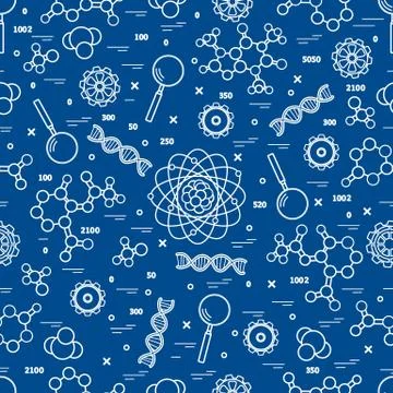 Seamless pattern with variety scientific, education elements. Illustrazione stock