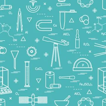 Seamless pattern with variety scientific, education elements: dividers, formu Illustrazione stock