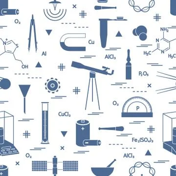 Seamless pattern with variety scientific, education elements: dividers, formu イラスト素材